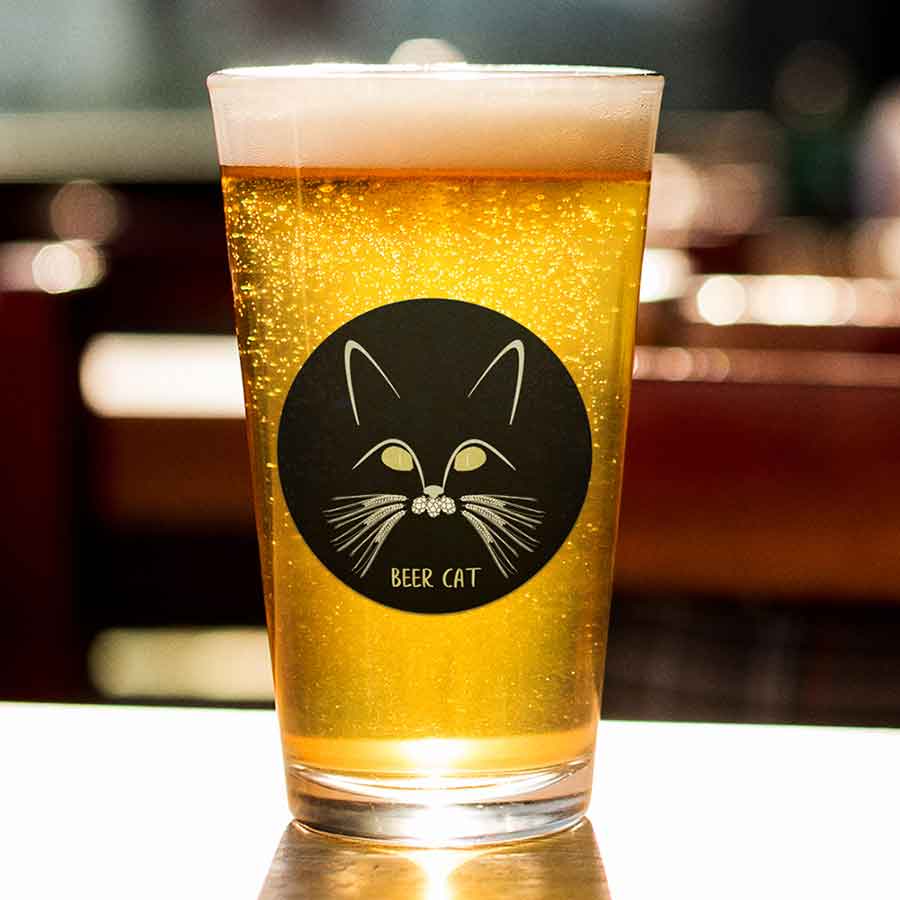 Funny Beer Cat Round Sticker for Phone, Laptop, Tablet, Journal - 1 Piece 3x3"