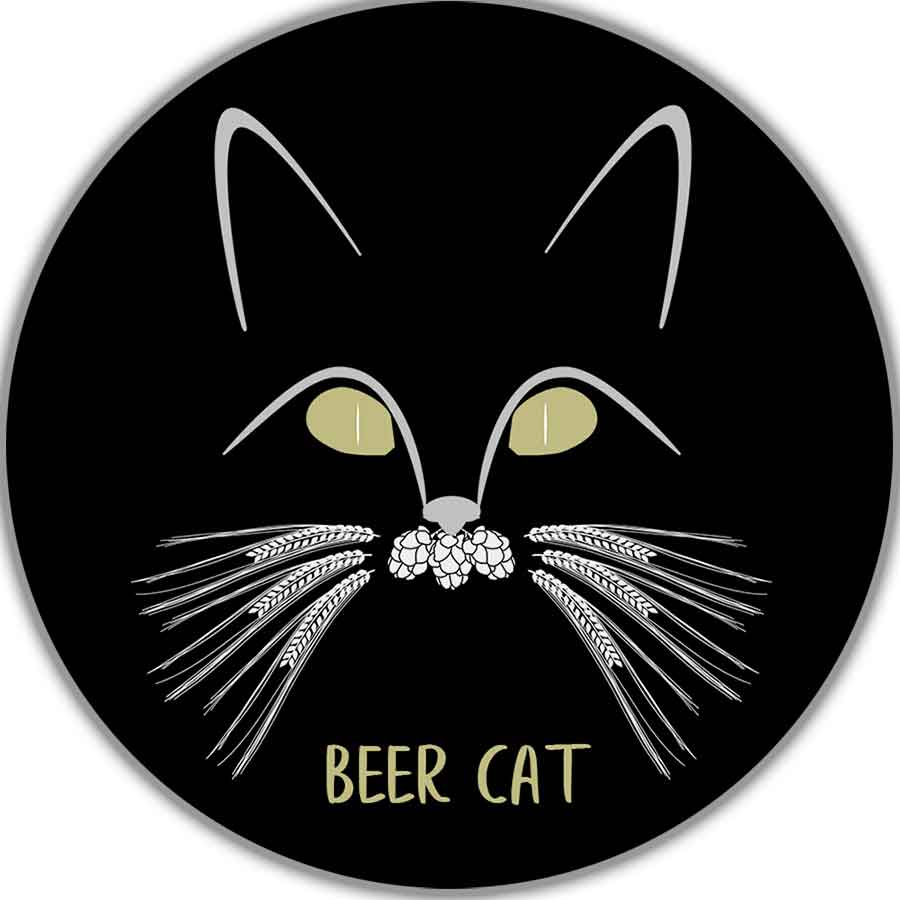 Funny Beer Cat Round Sticker for Phone, Laptop, Tablet, Journal - 1 Piece 3x3"