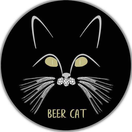 Funny Beer Cat Round Sticker for Phone, Laptop, Tablet, Journal - 1 Piece 3x3"