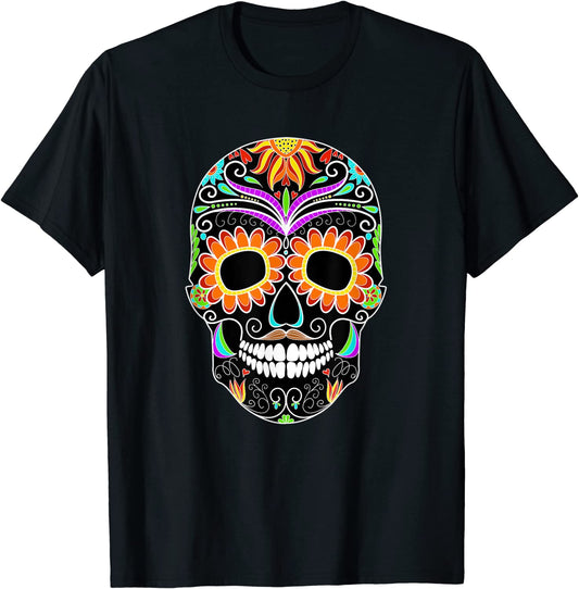 Psychedelic Vintage Colorful Hippie Day of Dead Skull T-shirt
