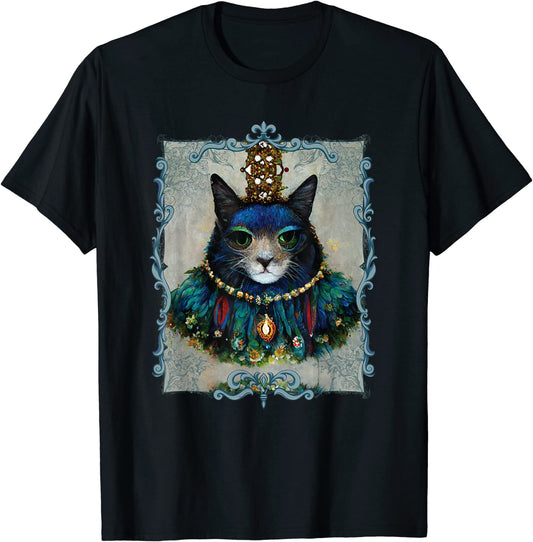 Cat King Royalty Wearing Peacock Feathers Costume T-Shirt