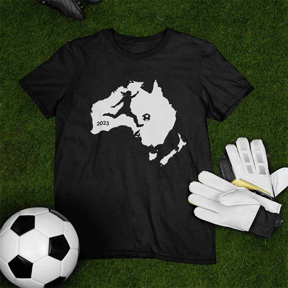 Womens and Girls Kicking Soccer Ball Australia and New Zealand Unisex Softstyle T-Shirt for Teams