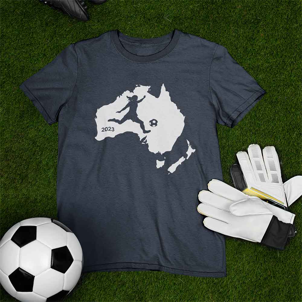 Womens and Girls Kicking Soccer Ball Australia and New Zealand Unisex Softstyle T-Shirt for Teams