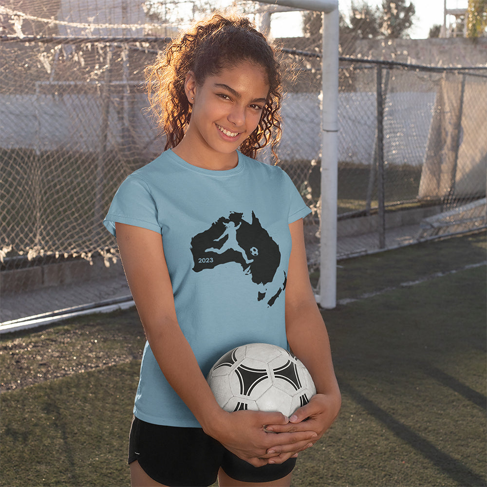 Womens and Girls Kicking Soccer Ball Unisex Softstyle T-Shirt for Teams