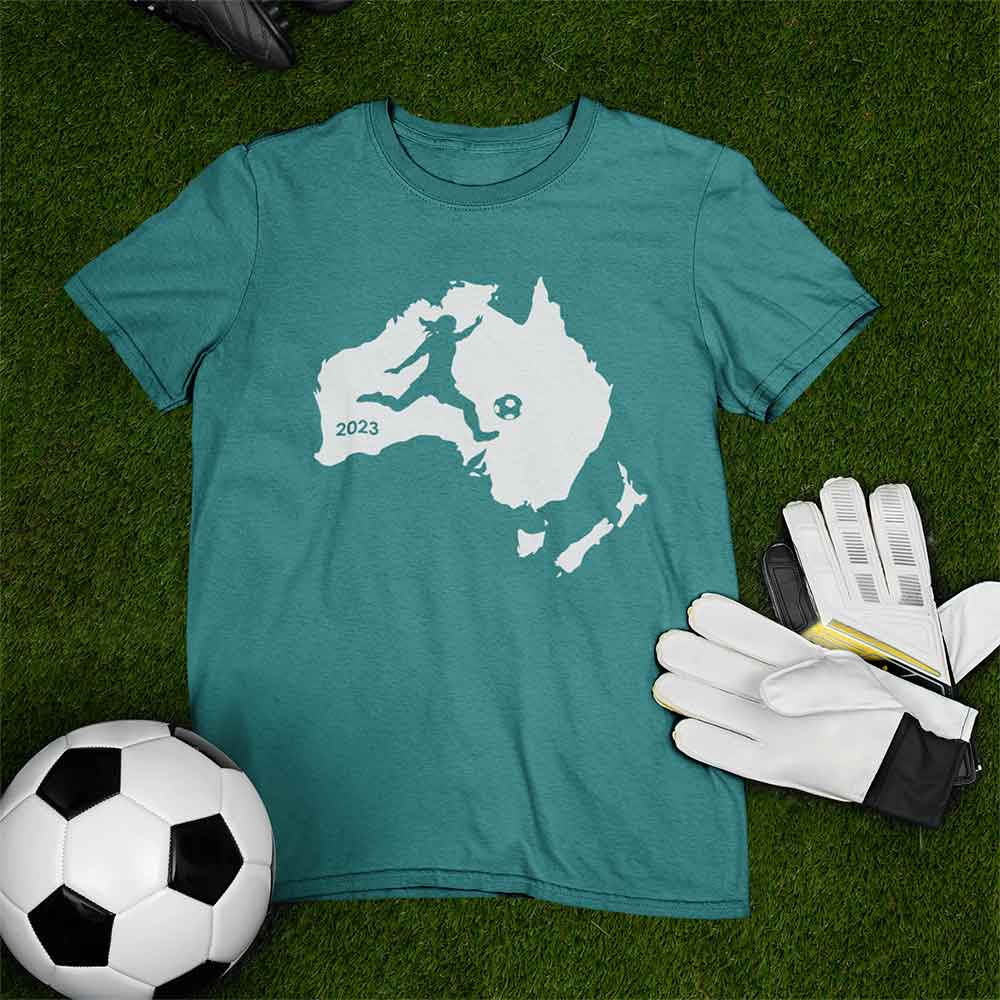 Womens and Girls Kicking Soccer Ball Australia and New Zealand Unisex Softstyle T-Shirt for Teams