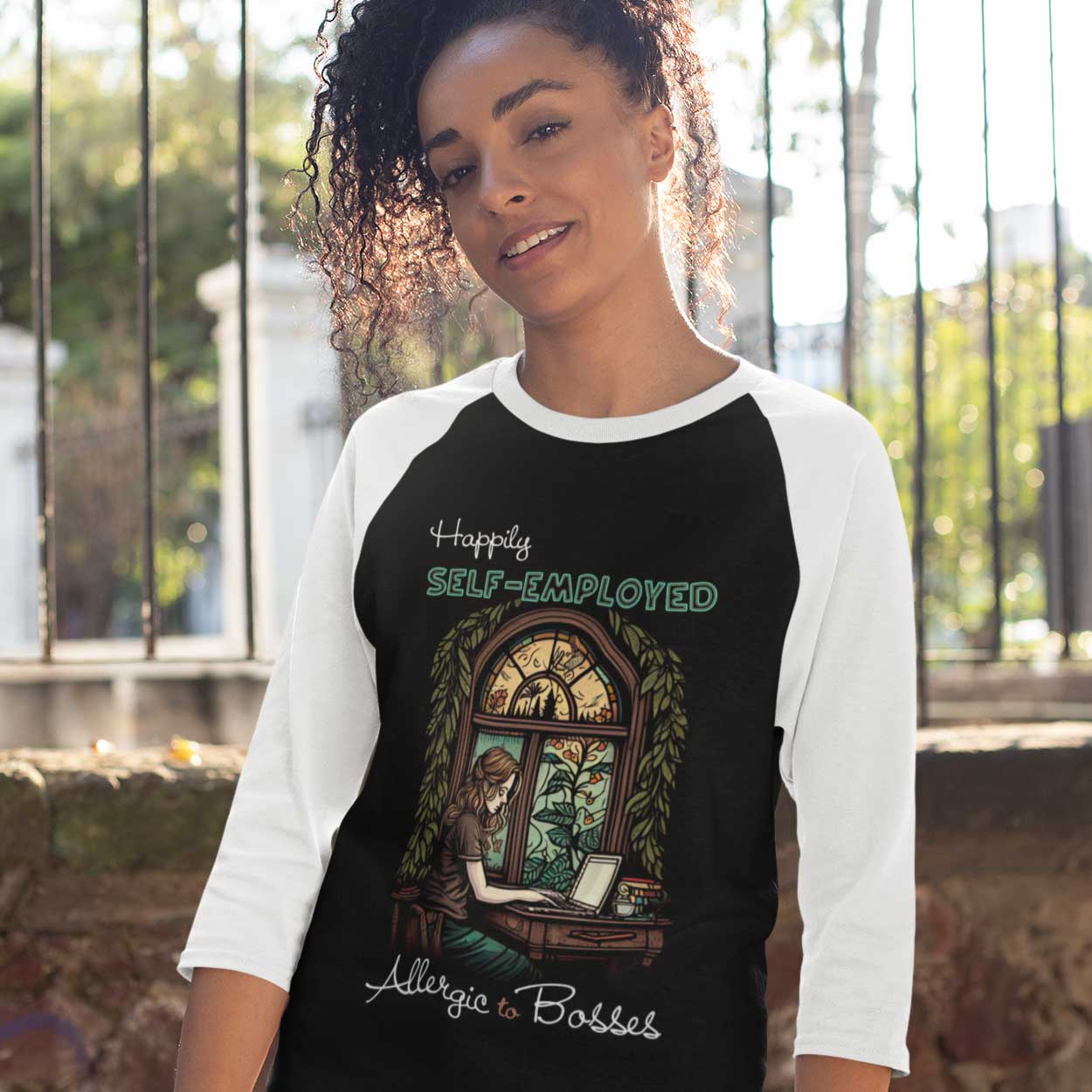 Happily Self-employed - Allergic to Bosses - Proud Women's Unisex 3\4 Sleeve Baseball Tee