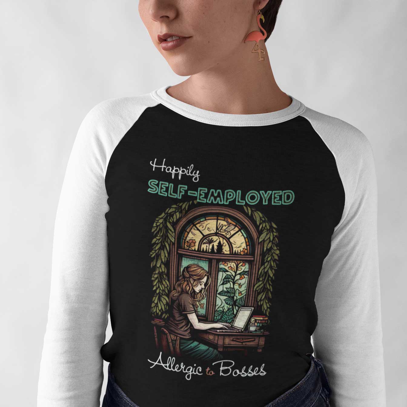 Happily Self-employed - Allergic to Bosses - Proud Women's Unisex 3\4 Sleeve Baseball Tee