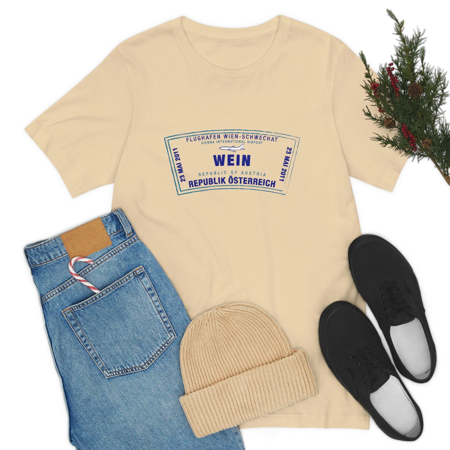 Wein Vienna International Airport Passport Stamp Vacation Travel Unisex T-shirt