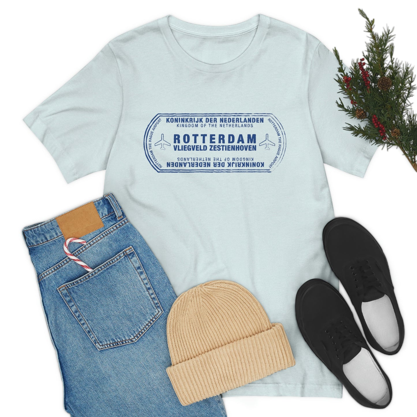 Rotterdam Netherlands Passport Stamp Vacation Travel Unisex T-shirt - Light