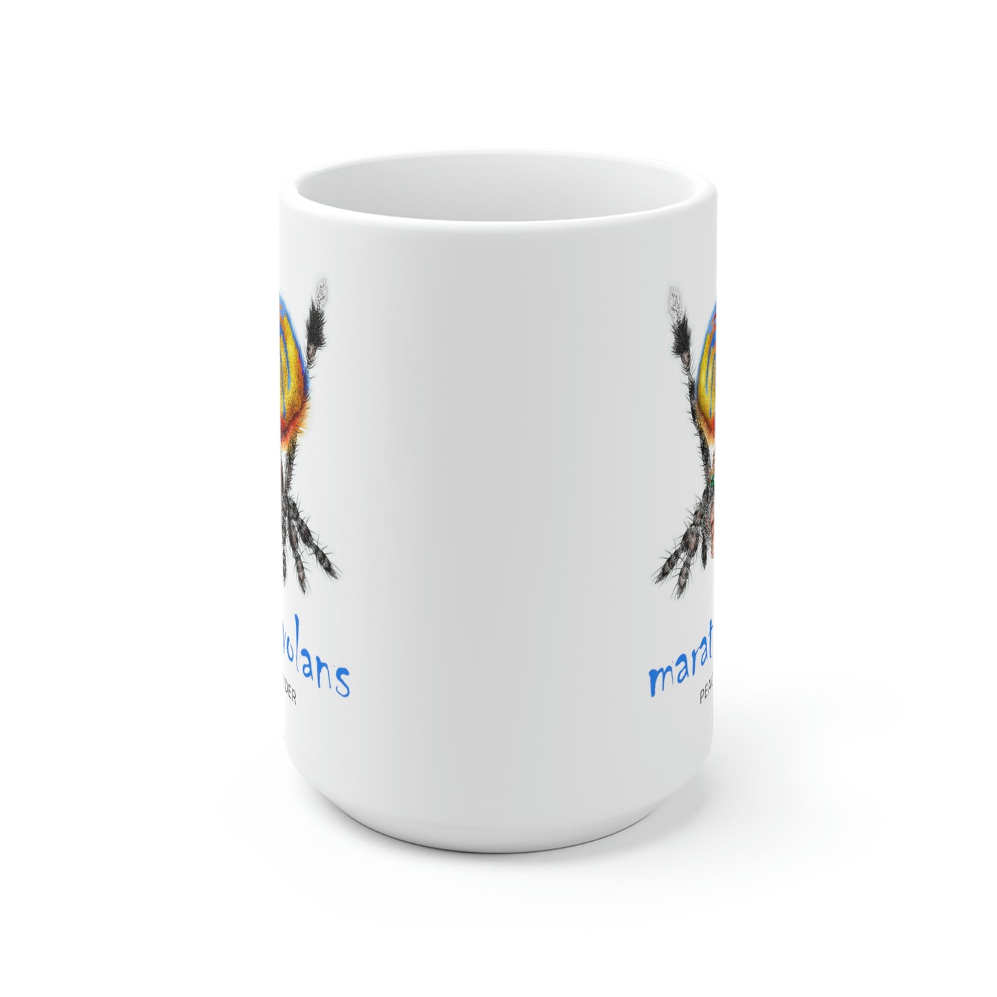 Maratus Volans Peacock Jumping Spider Mug,  White Ceramic,15 oz