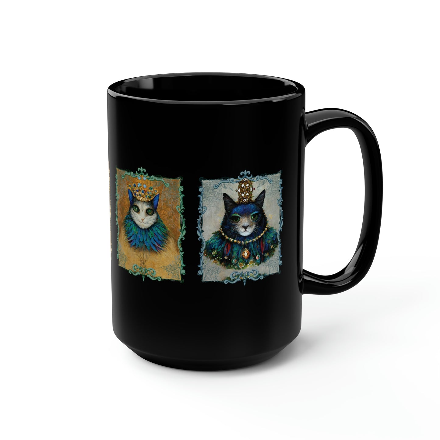 Royal Family Cat Lover Gift, Cat Portraits, Cute Coffee Mug, Renaissance Portrait Gift for Cat Lovers 15 oz Black