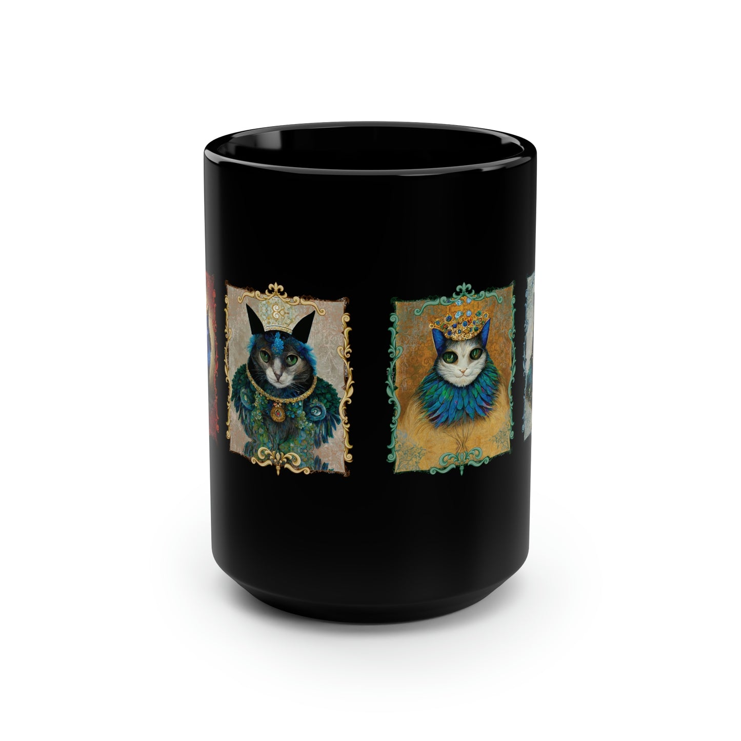 Royal Family Cat Lover Gift, Cat Portraits, Cute Coffee Mug, Renaissance Portrait Gift for Cat Lovers 15 oz Black