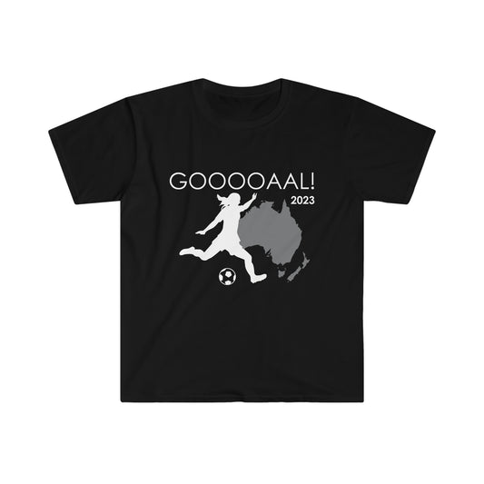 Womens and Girls Running Kick for Goooal 2023 Soccer Unisex Softstyle T-Shirt