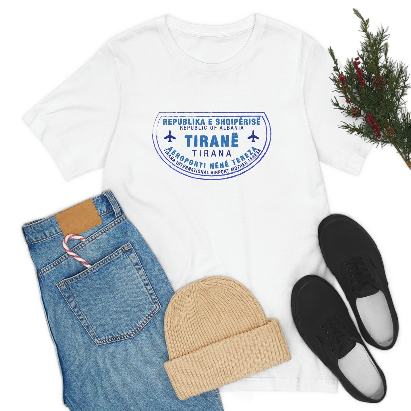 Tirana International Airport Nënë Tereza Passport Stamp Vacation Travel Unisex T-shirt