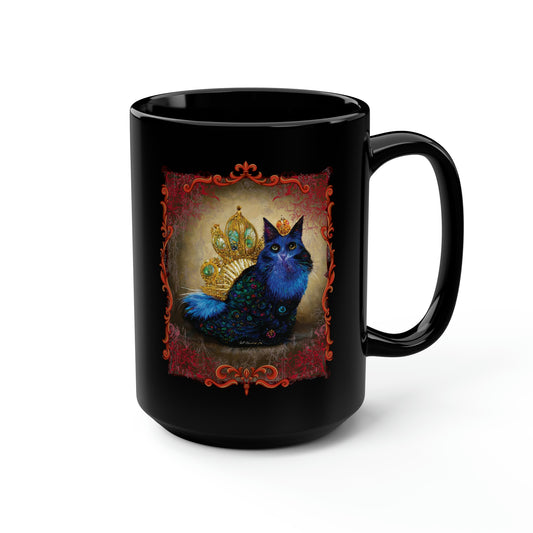 Blue Cat Lover Gift, Cat Portrait Cute coffee Mug, Royal Pet Portrait Gift for Cat Lovers 15 oz Black