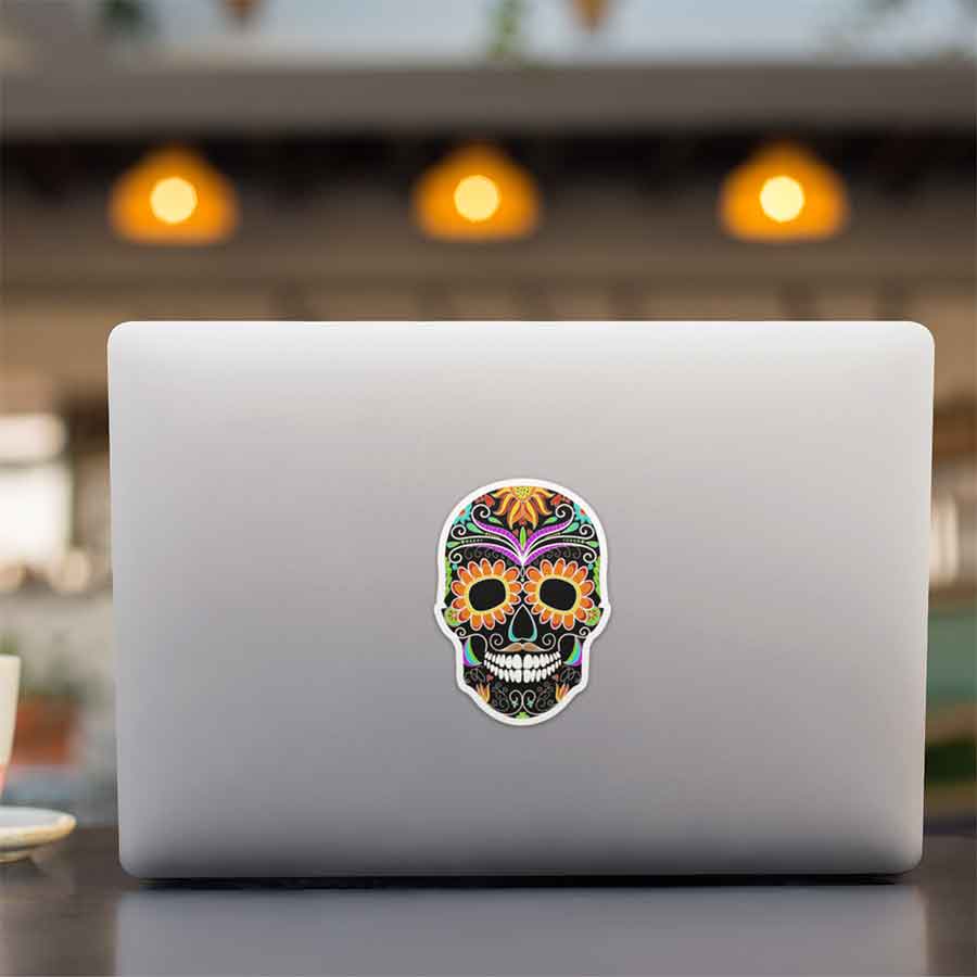 Day of The Dead Hippie Sugar Skull 3 inch x 3 inch Vinyl Sticker